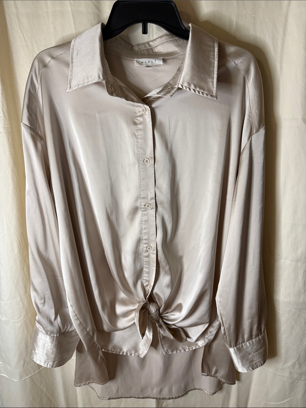 Mable  Satin Button-Down Tie-Front Blouse